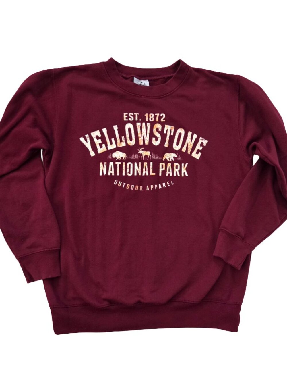 Yellowstone National Park Sweatshirt Unisex S Burgundy Graphic Outdoor Tourist